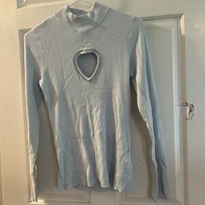 Guess Pale Blue Ribbed Heart Cutout Sweater